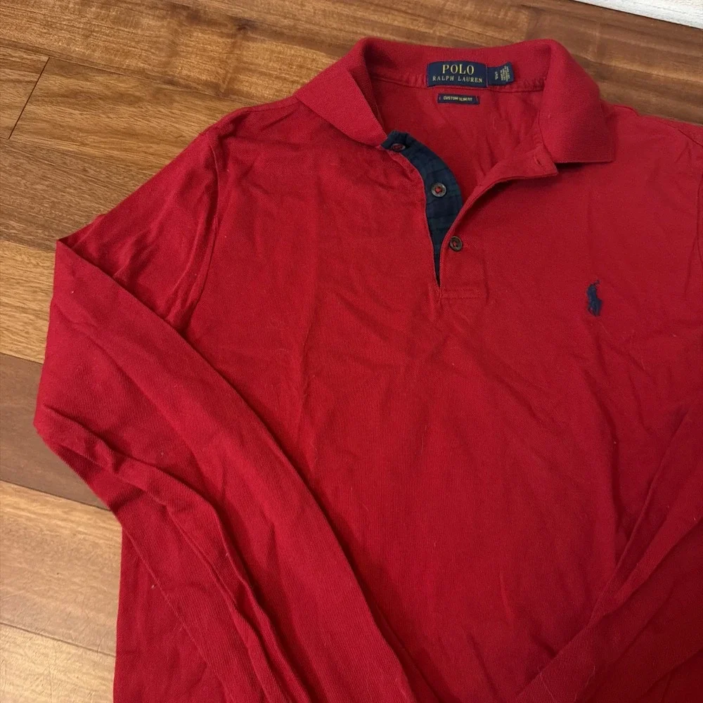 Ralph Lauren Polo Custom Slim Fit Red Long Sleeve Collared Shirt Small